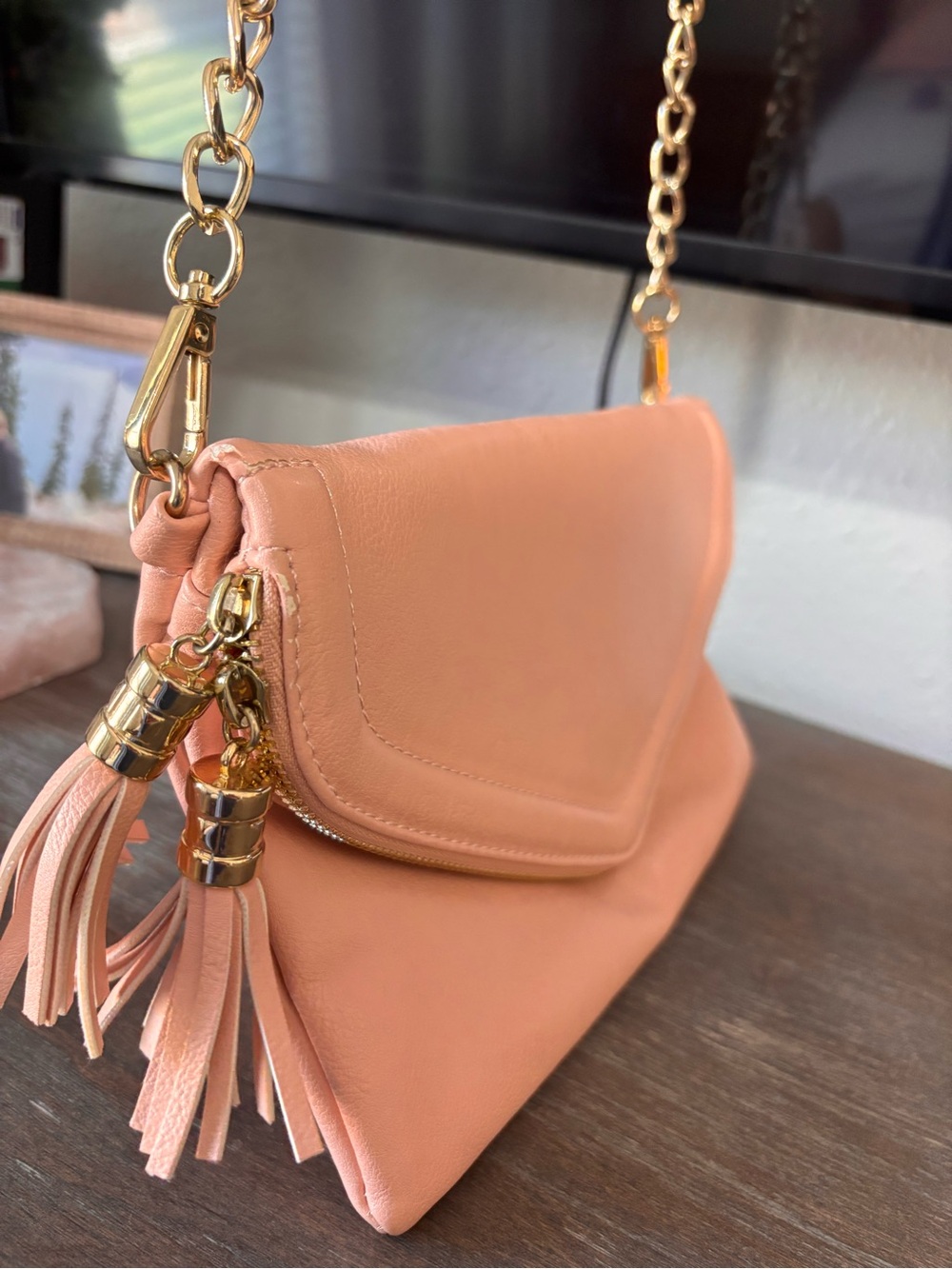 Women’s light pink Tassel Chain Shoulder Bag